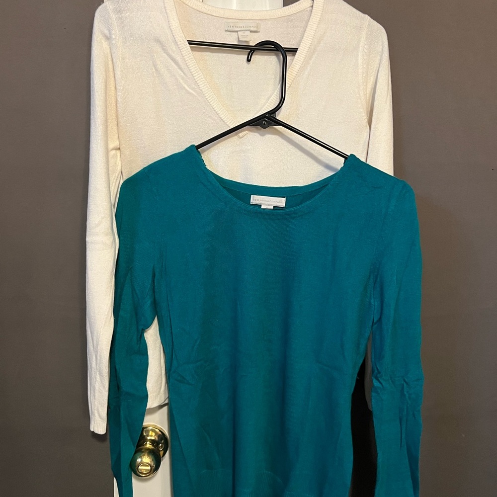 New York and Company Women's Teal and Cream Tops